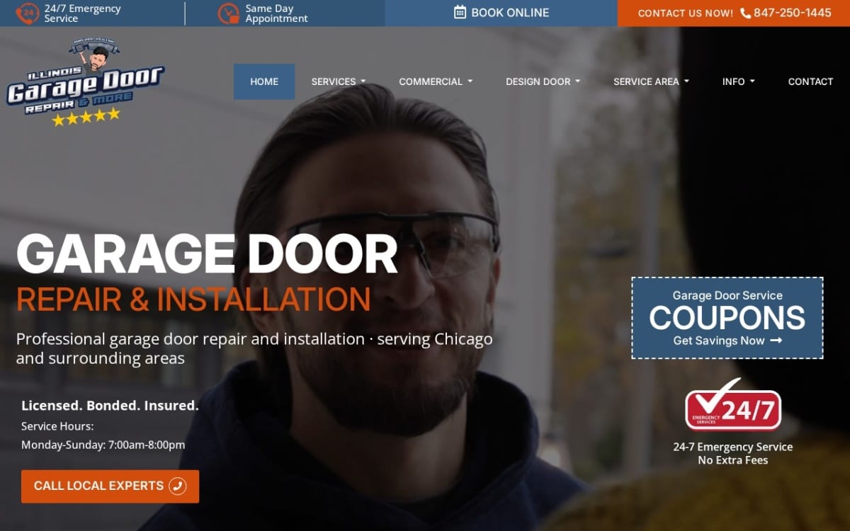 Illinois Garage Door Repair garage door company website homepage