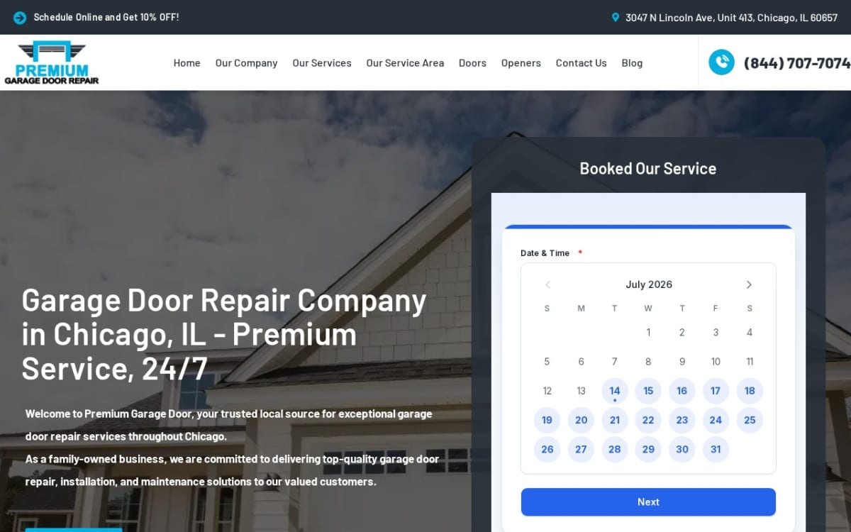 Premium Garage Door Repair garage door company website homepage
