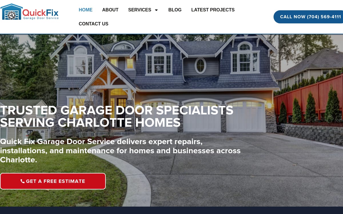QuickFix Garage Door Service - Charlotte NC garage door company website homepage