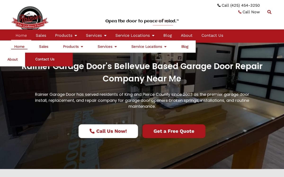 Rainier Garage Door garage door company website homepage