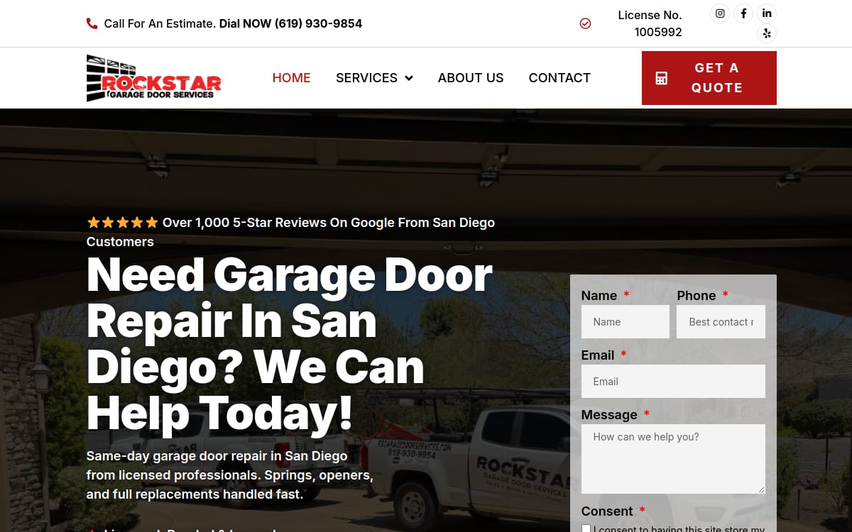 Rockstar Garage Door Services garage door company website homepage
