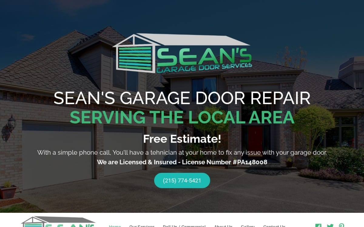 Sean's Garage Door Services LLC garage door company website homepage