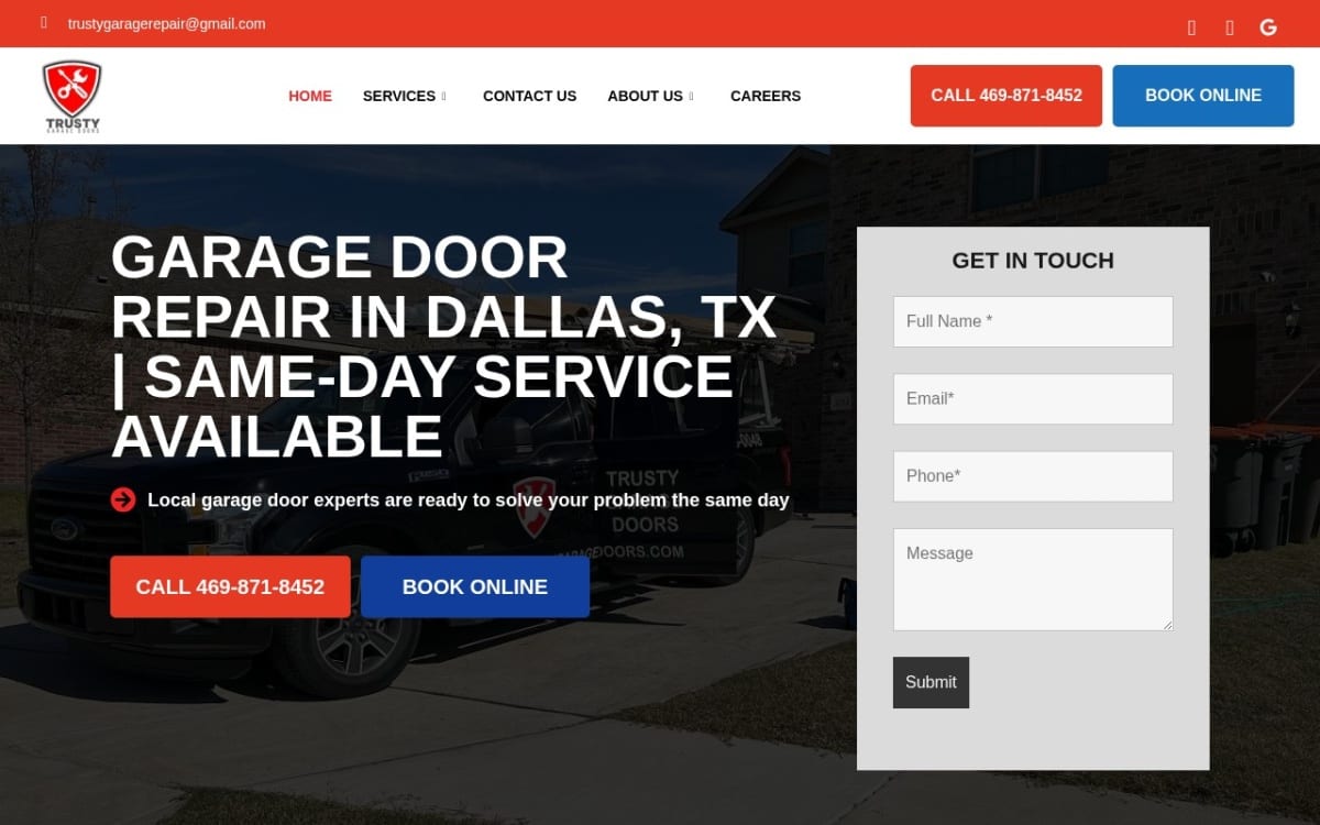 Trusty Garage Door Repair garage door company website homepage