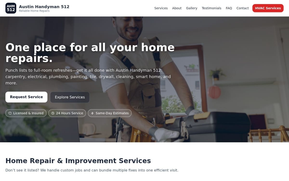 Austin Handyman 512 handyman website homepage