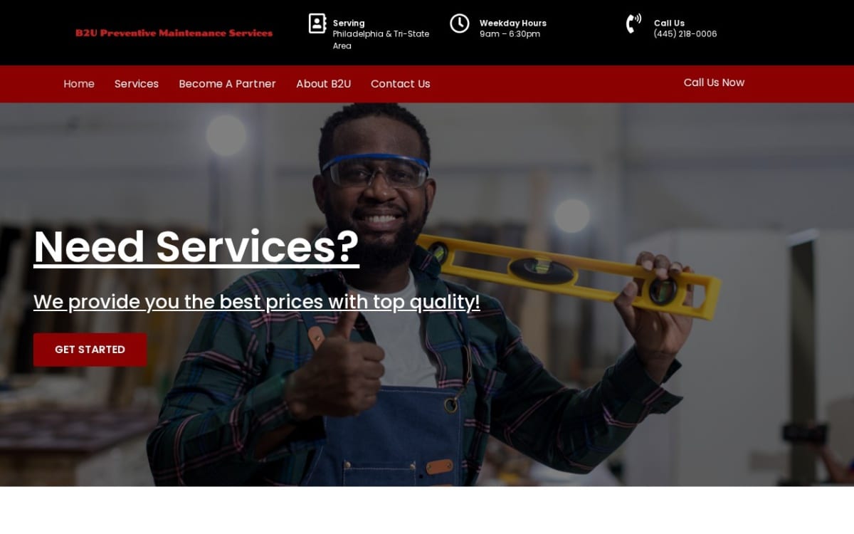 B2U Preventive Maintenance Services handyman website homepage