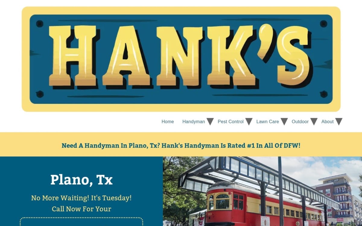 Hanks Handyman Services handyman website homepage