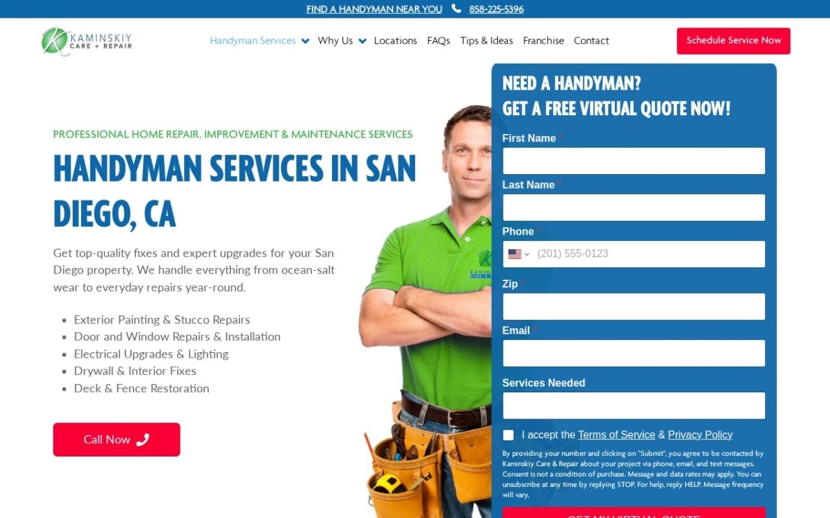 Kaminskiy Care and Repair handyman website homepage