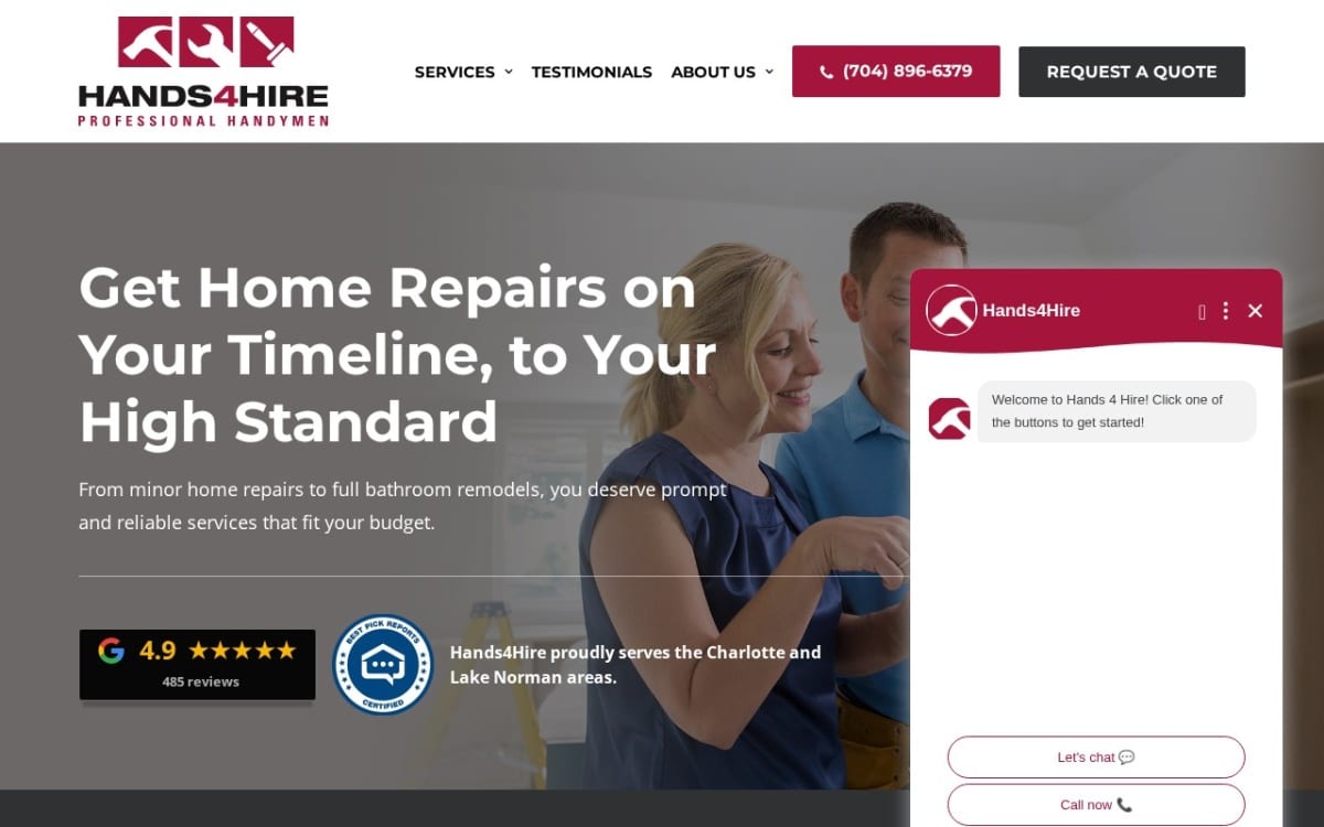 Hands4Hire Professional Handymen handyman website homepage