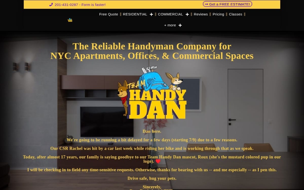 Team Handy Dan handyman website homepage