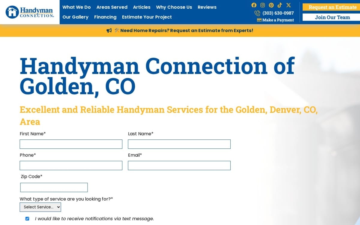 Handyman Connection of Golden handyman website homepage