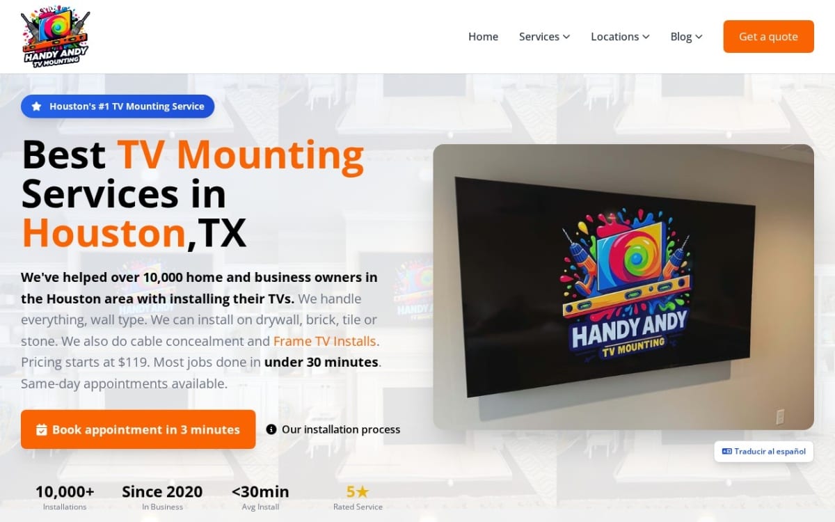 Handy Andy TV Mounting handyman website homepage