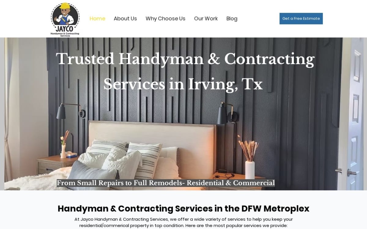Jayco Handyman and Contracting Services handyman website homepage