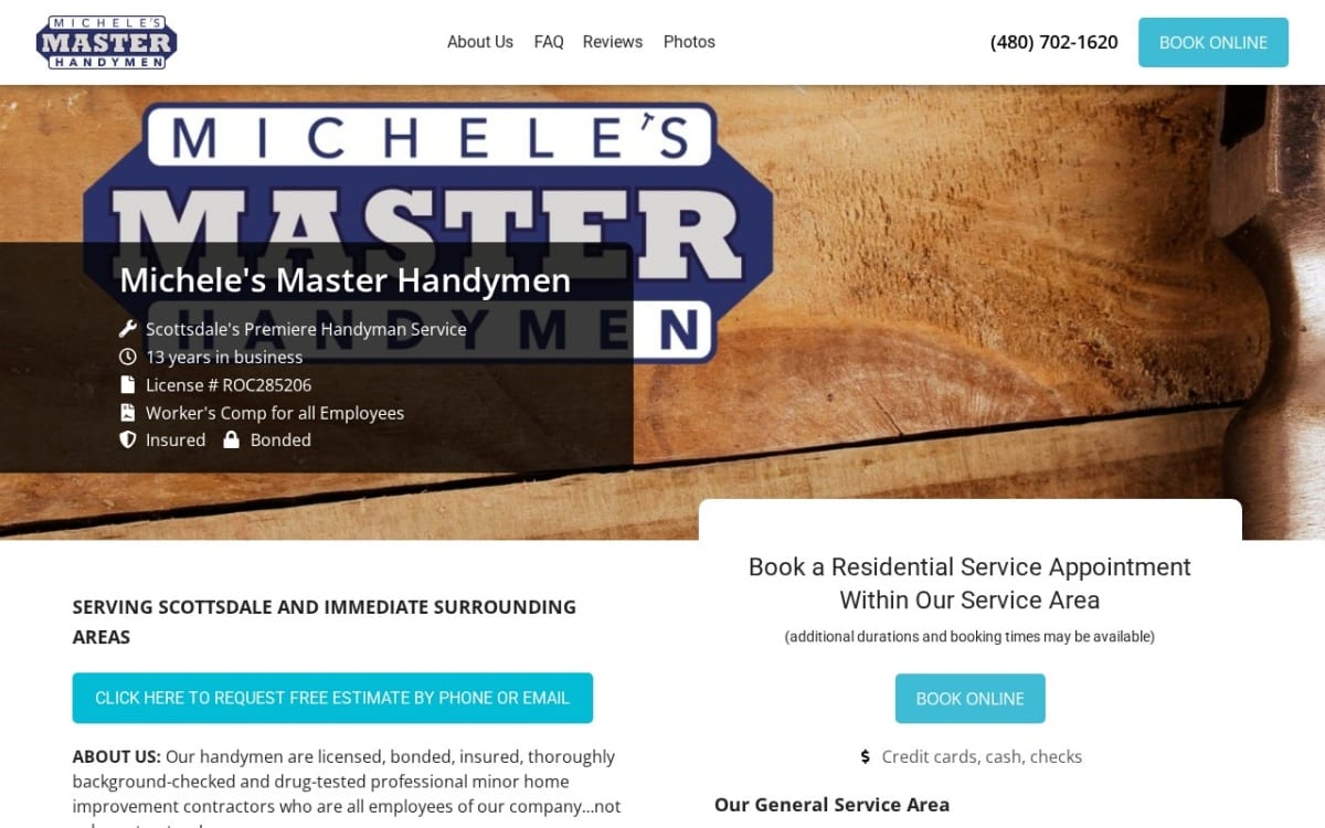 Michele's Master Handymen handyman website homepage