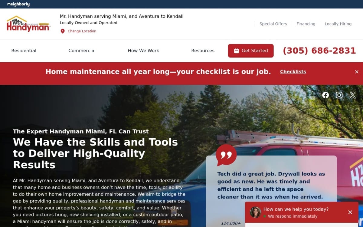 Mr. Handyman serving Miami, and Aventura to Kendall handyman website homepage