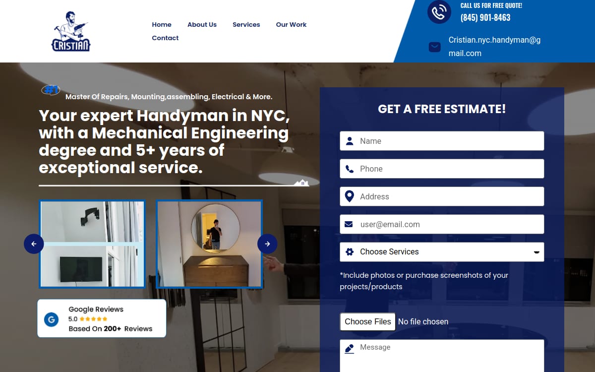 Cristian NYC Handyman handyman website homepage