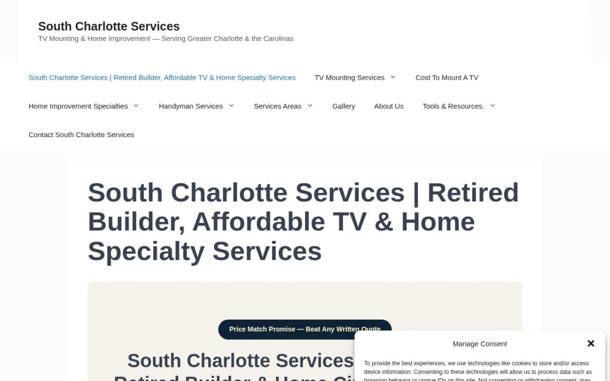 South Charlotte Services - TV Mounting & Home Improvement handyman website homepage