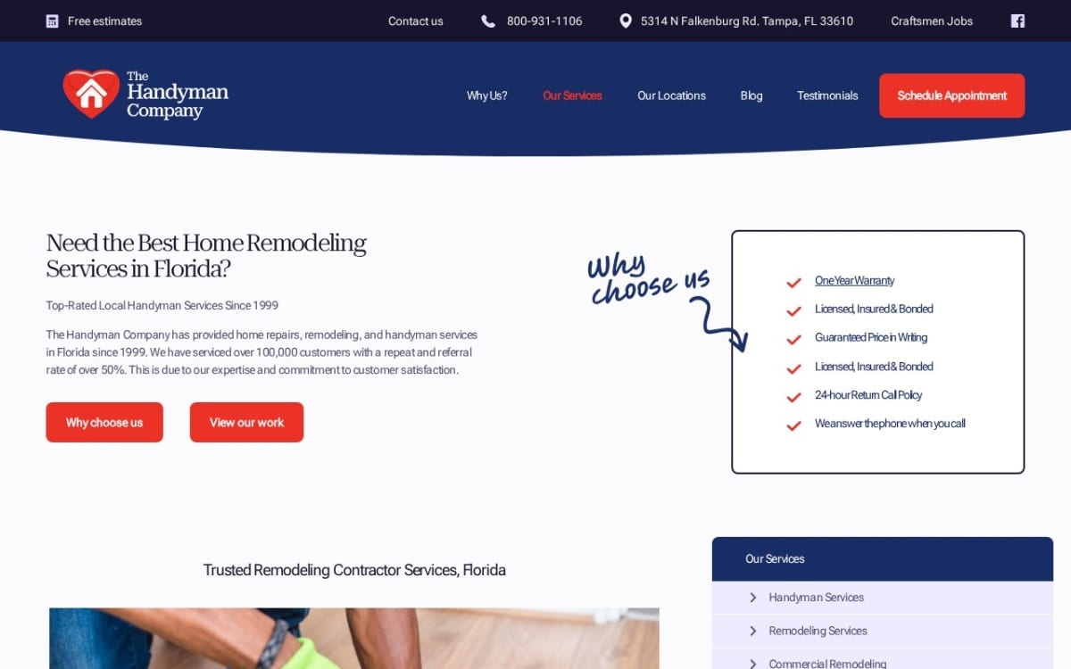 The Handyman Company Jacksonville Home Repair & Remodeling handyman website homepage