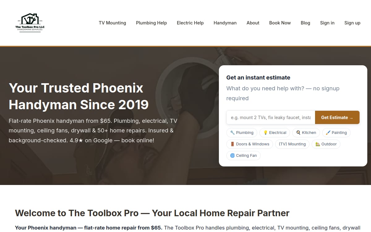 The Toolbox Pro Handyman LLC handyman website homepage