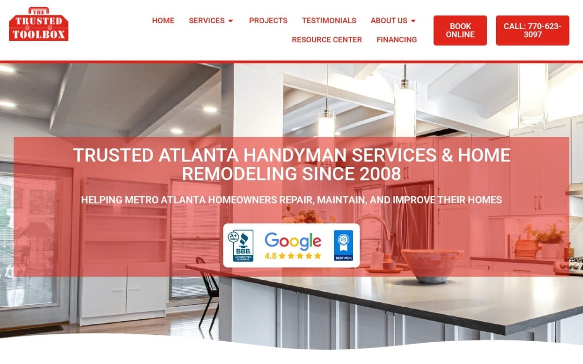 The Trusted Toolbox handyman website homepage