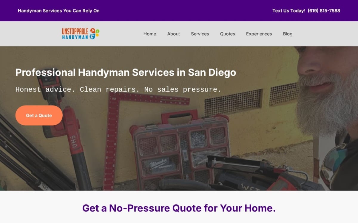 Unstoppable Handyman Services handyman website homepage