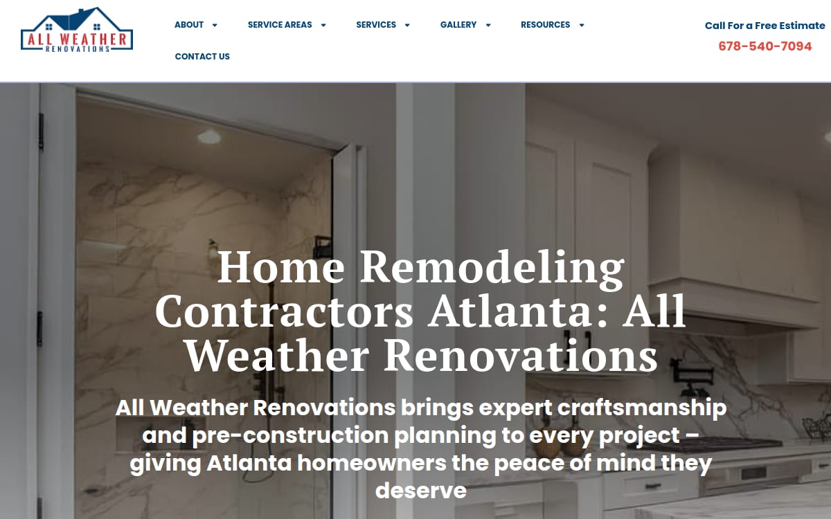 All Weather Renovations home remodeling website homepage