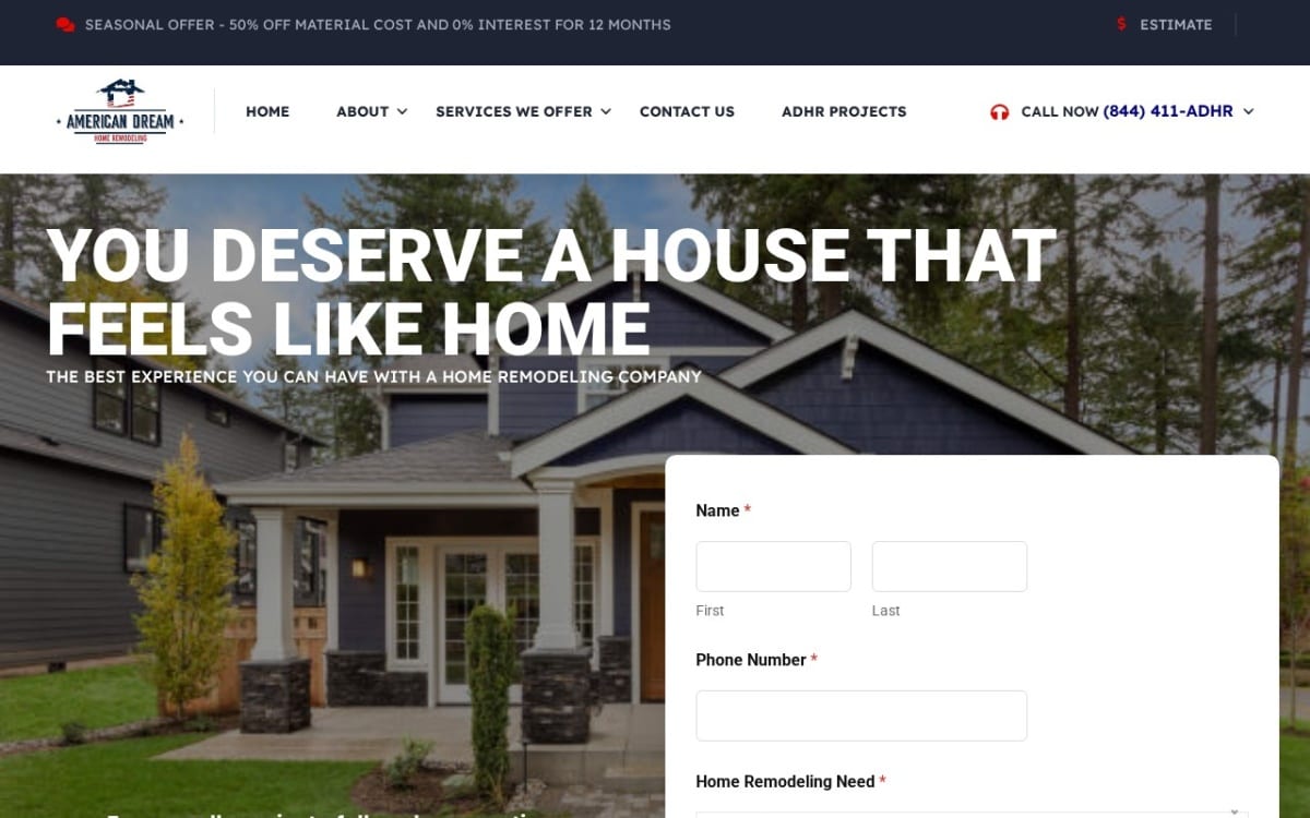 American Dream Home Remodeling home remodeling website homepage