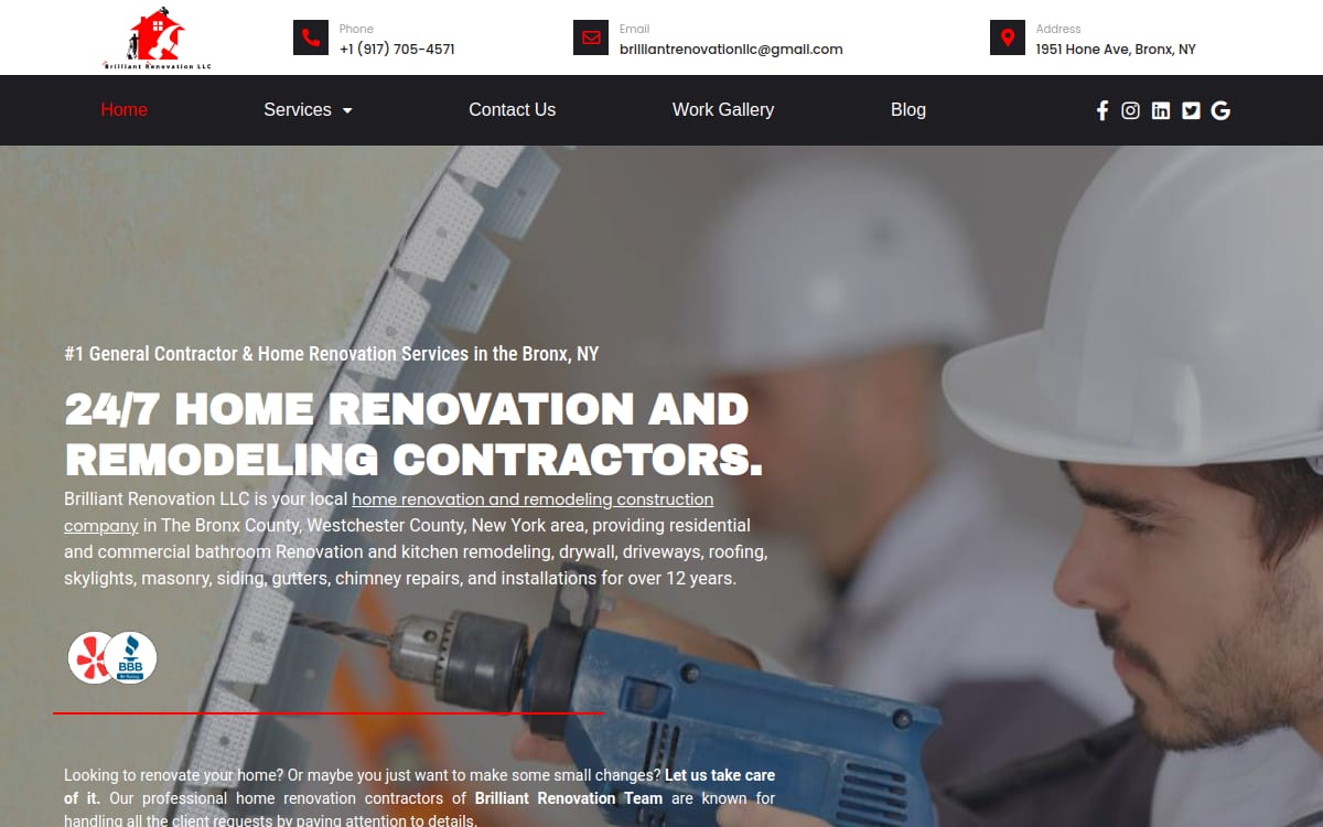 Brilliant Renovation LLC home remodeling website homepage