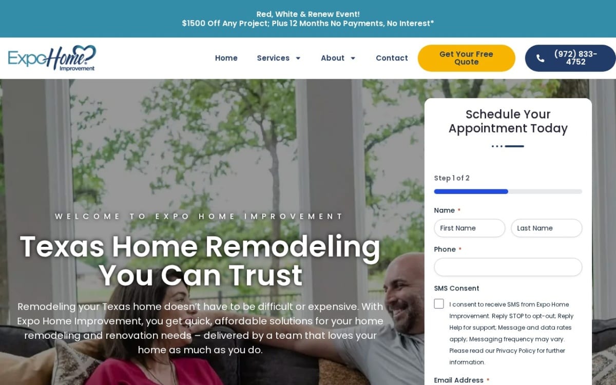 Expo Home Improvement home remodeling website homepage