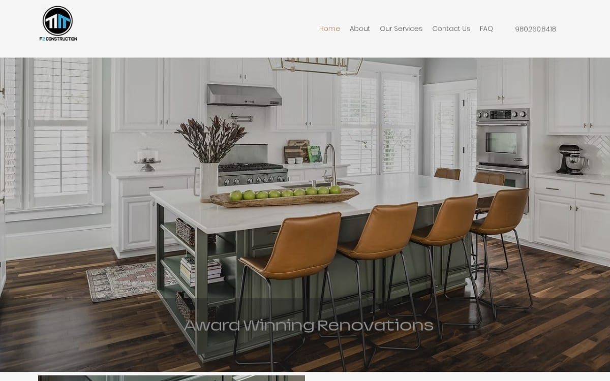 F2 Construction home remodeling website homepage
