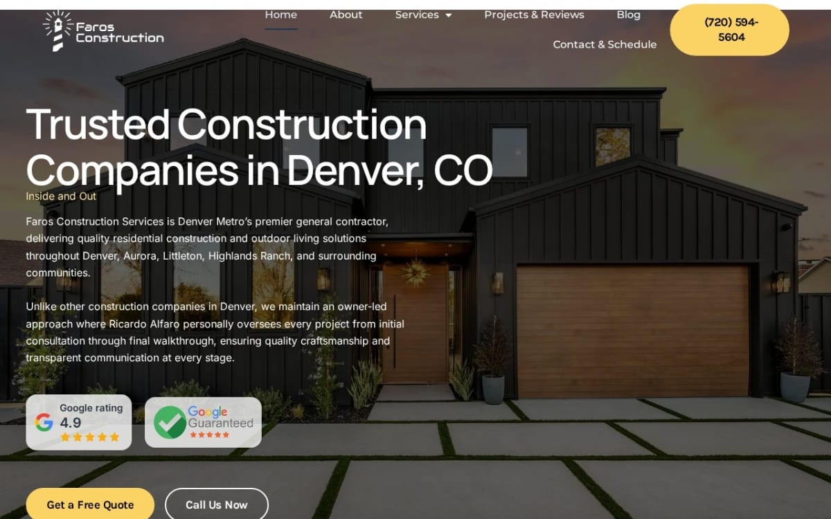 Faros Construction Services home remodeling website homepage