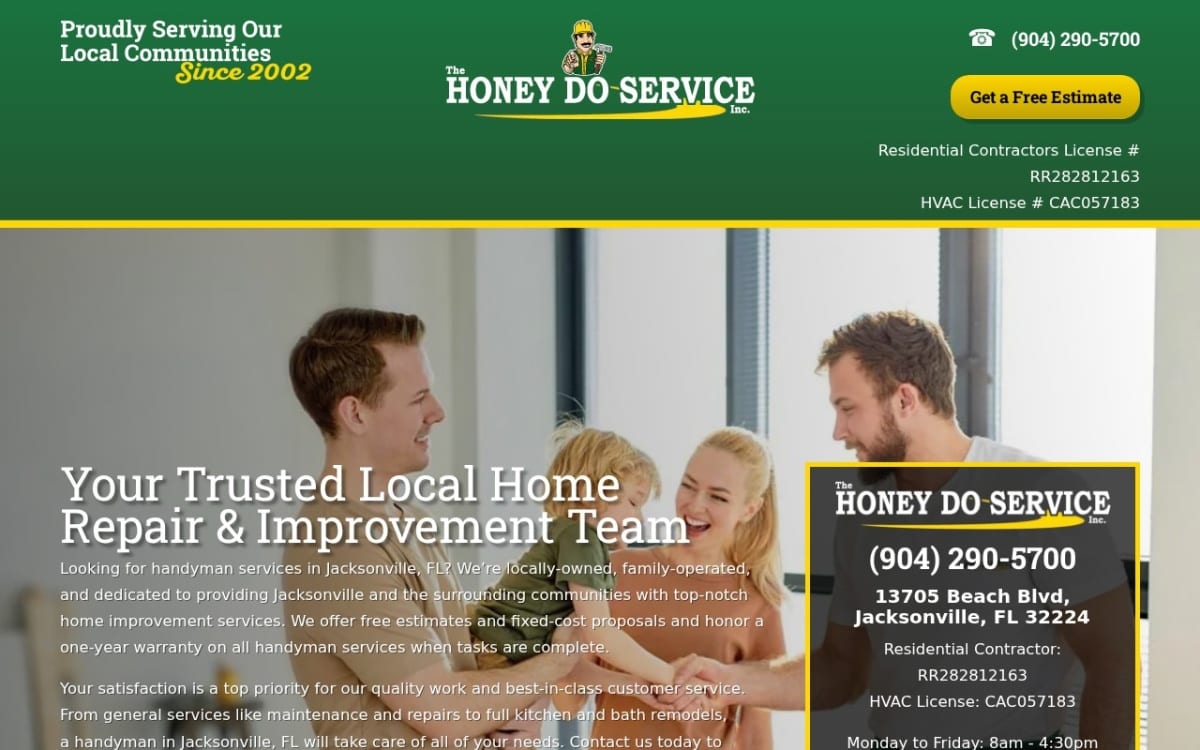 The Honey Do Service, Inc Jacksonville home remodeling website homepage
