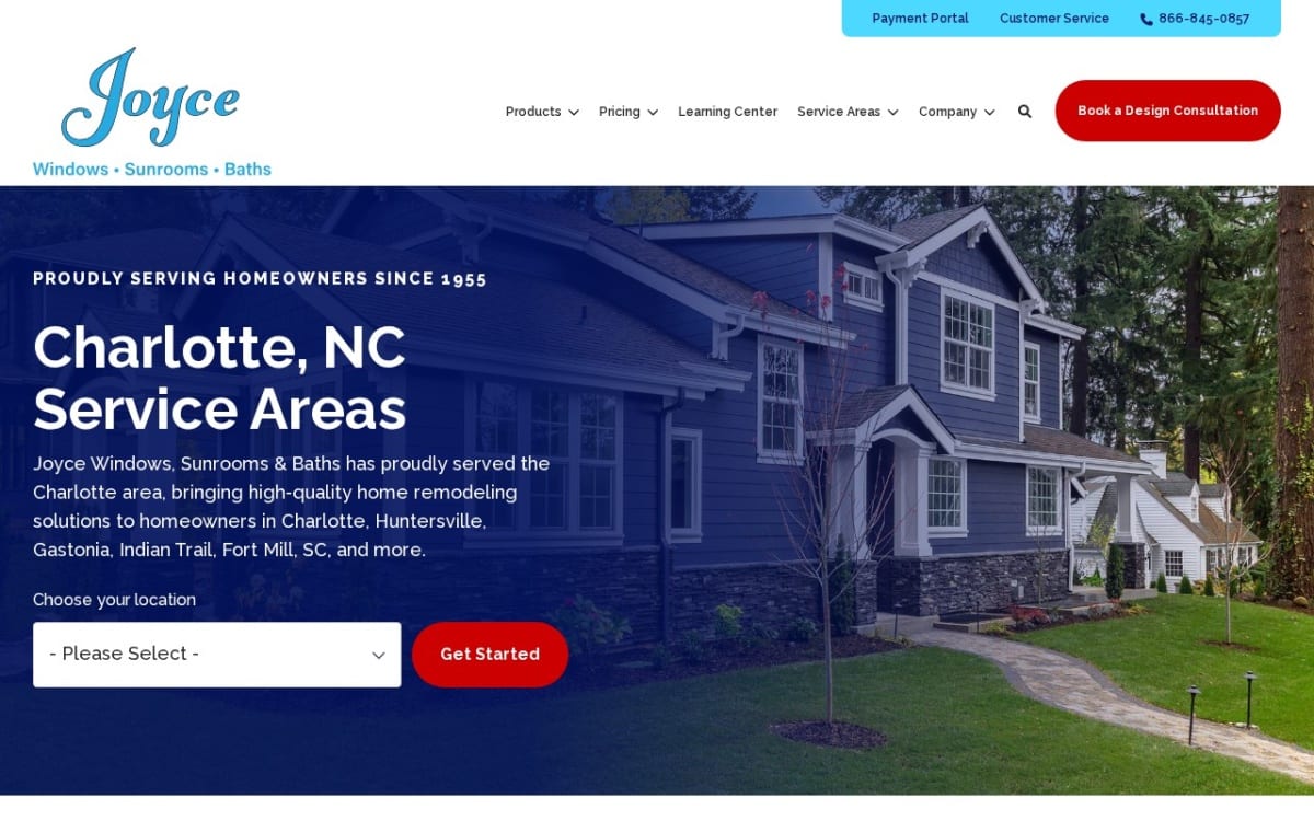 Joyce Windows, Sunrooms & Baths - Charlotte home remodeling website homepage