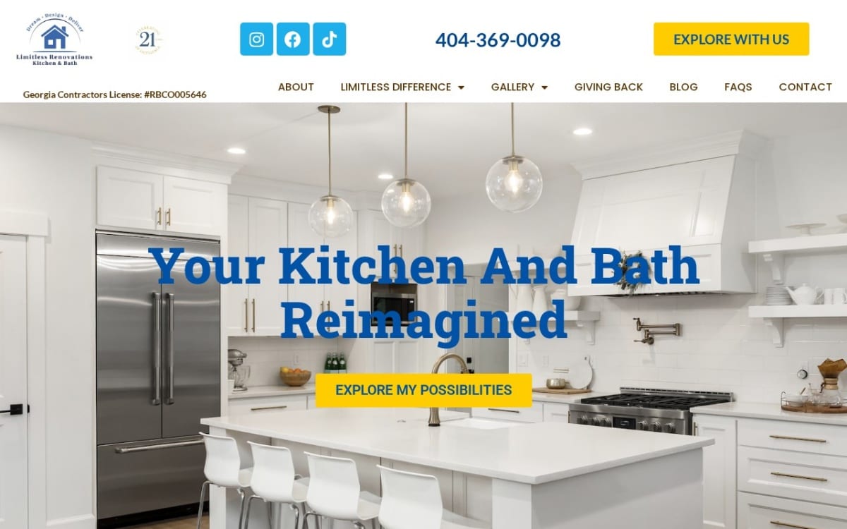 Limitless Renovations Statewide home remodeling website homepage
