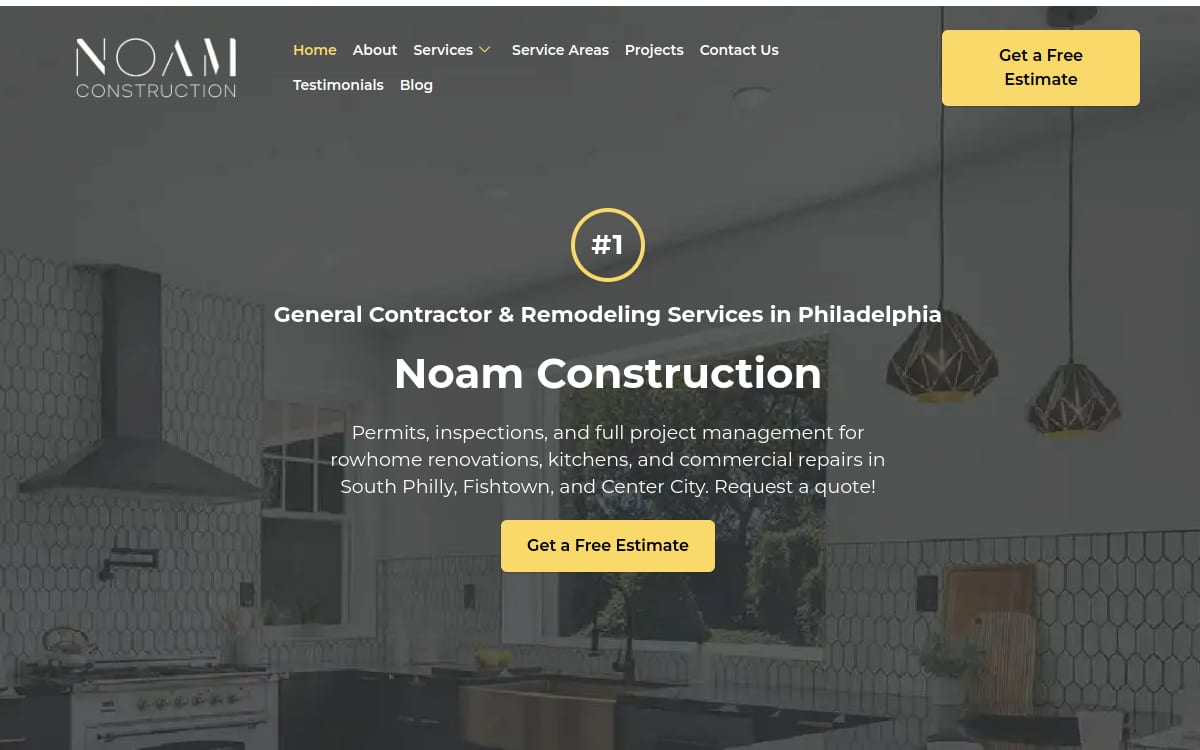 Noam Construction home remodeling website homepage