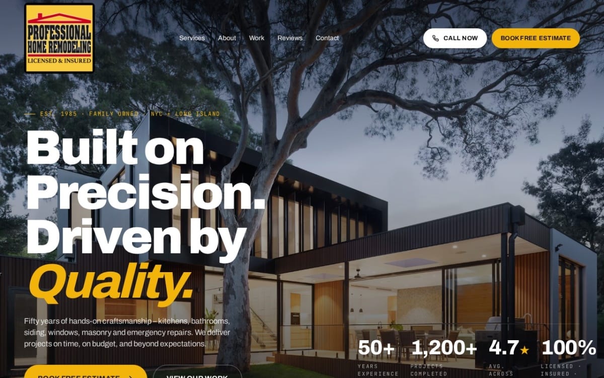 Professional Home Remodeling Inc. home remodeling website homepage