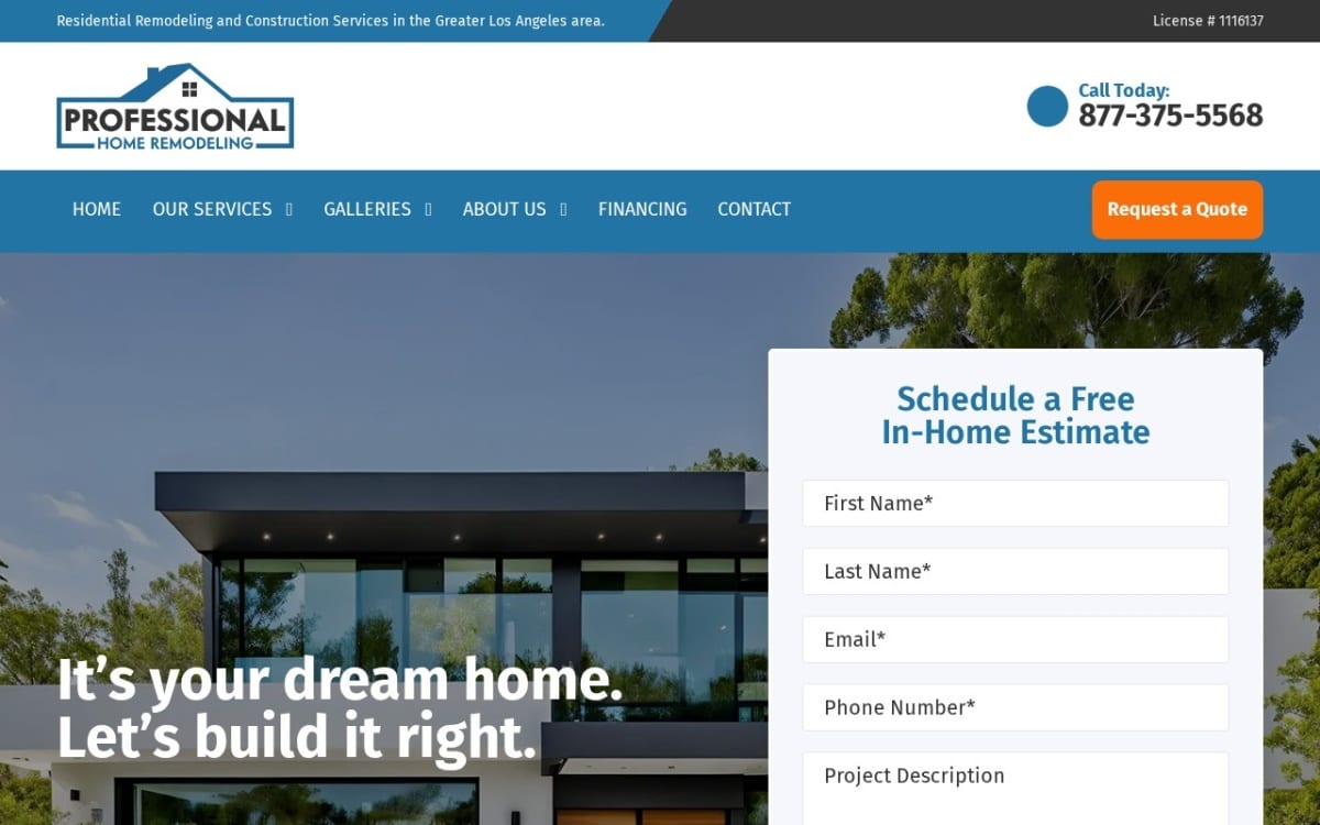 Professional Home Remodeling Inc home remodeling website homepage