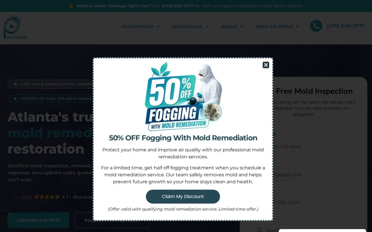Pure Home home remodeling website homepage