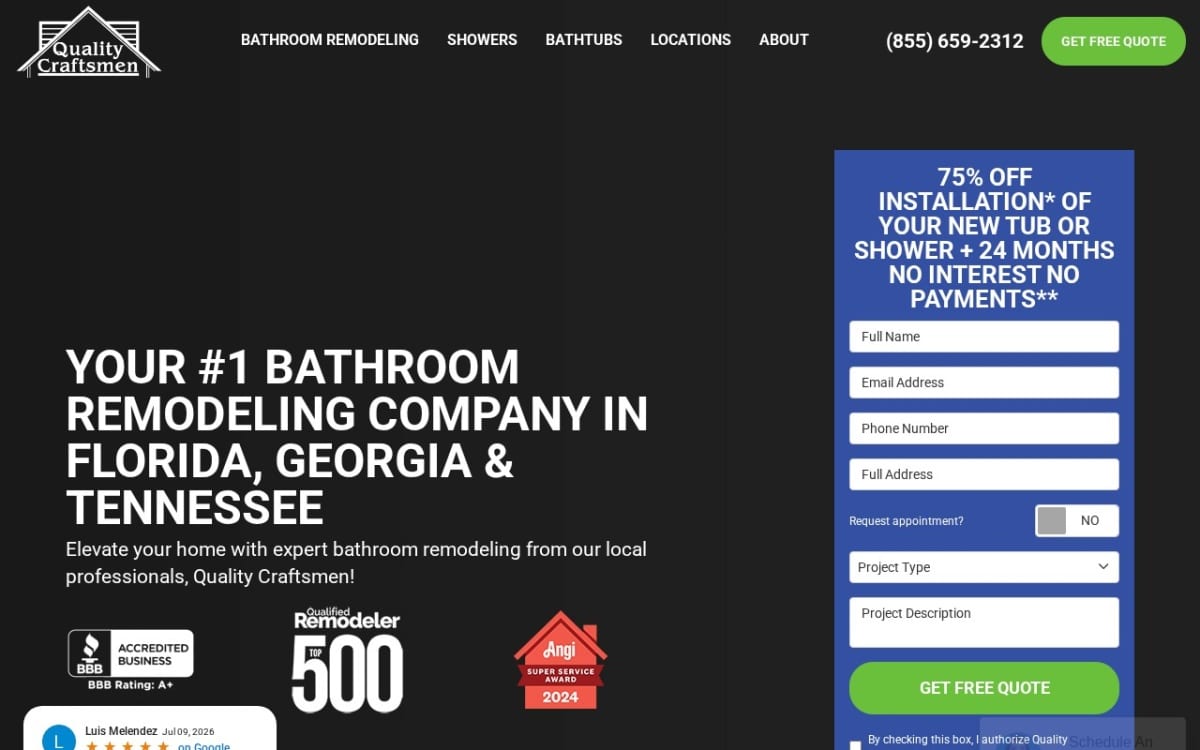 Quality Craftsmen home remodeling website homepage