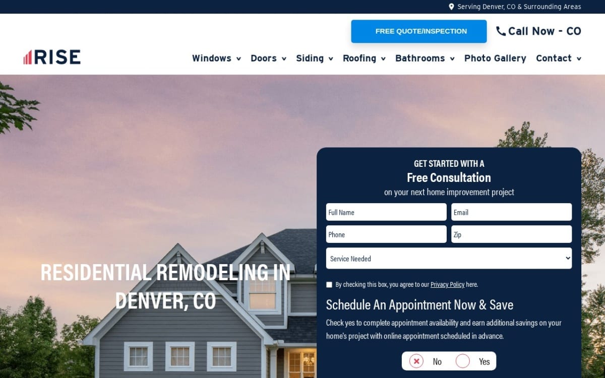 Rise Renovation home remodeling website homepage