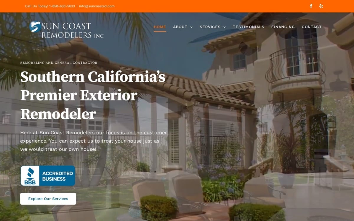 Sun Coast Remodelers home remodeling website homepage