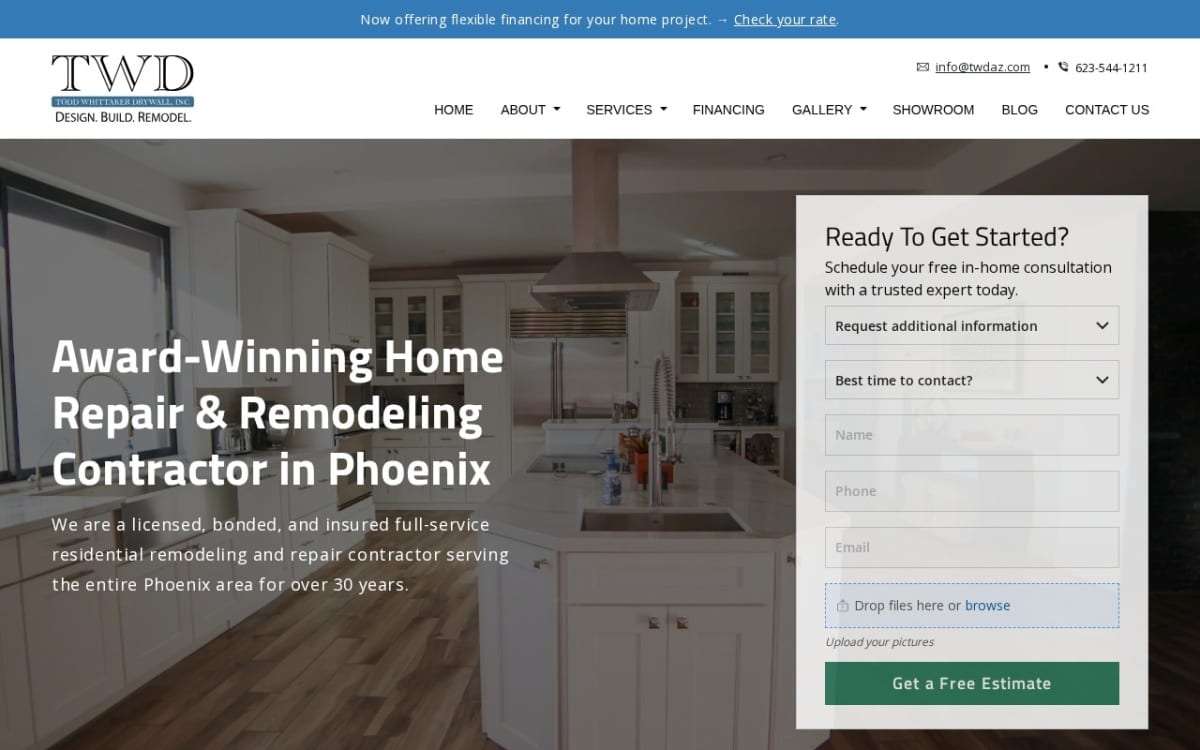 Todd Whittaker Drywall Inc. home remodeling website homepage