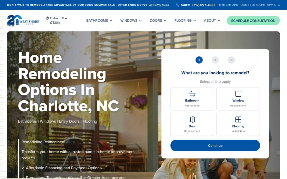 West Shore Home home remodeling website homepage