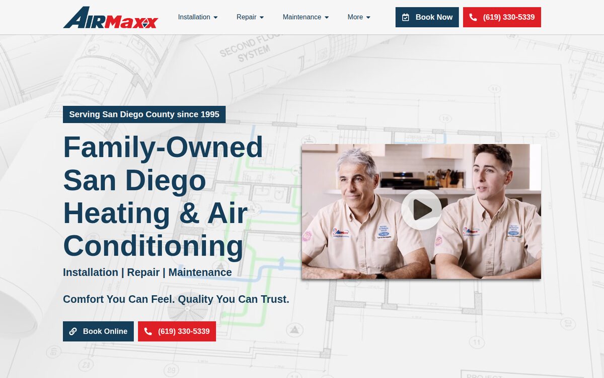 Airmaxx Heating & Air Conditioning HVAC website homepage