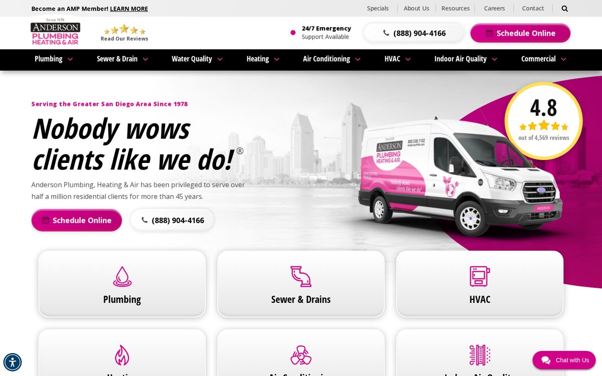 Anderson Plumbing, Heating & Air HVAC website homepage