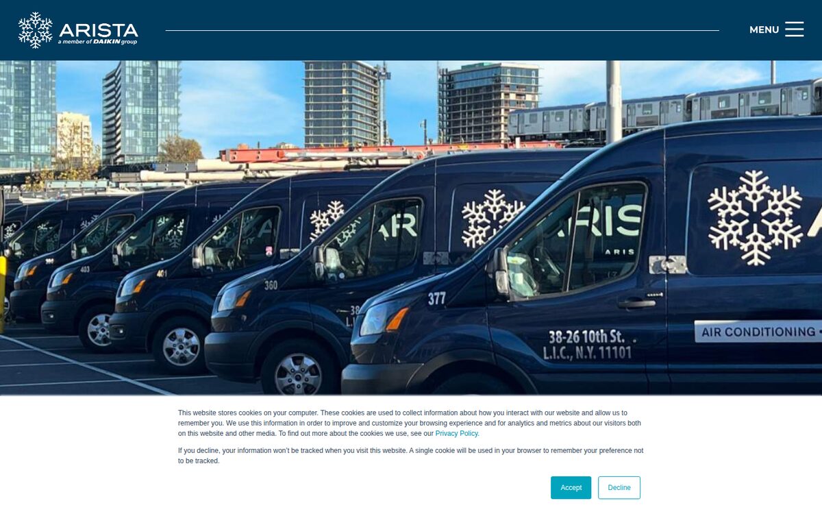 Arista Air Conditioning HVAC website homepage