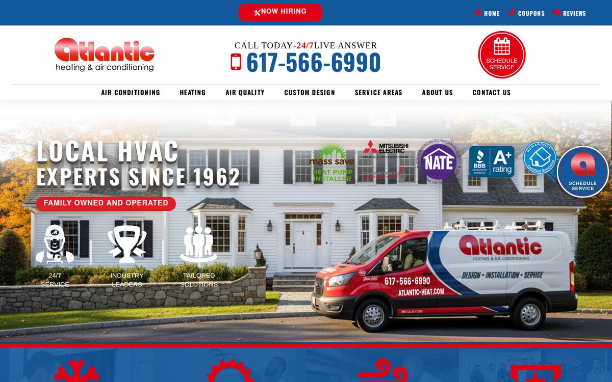 Atlantic Heating & Air Conditioning HVAC website homepage