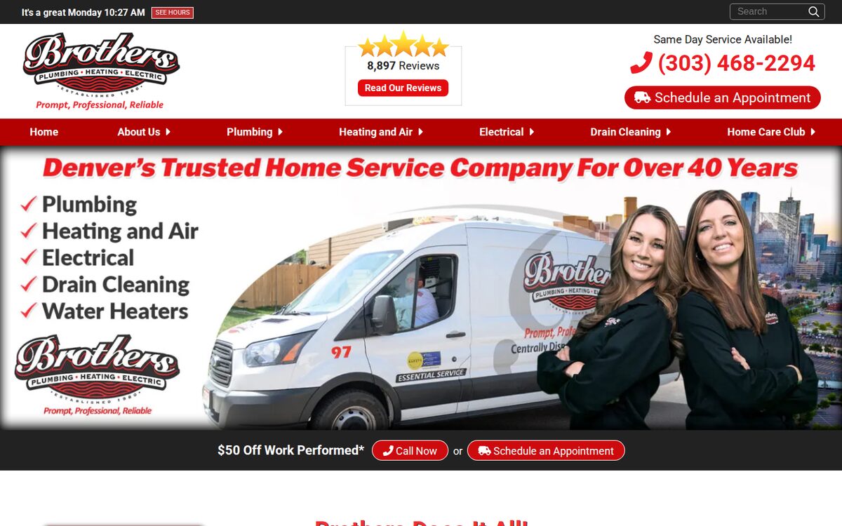 Brothers Plumbing, Heating & Electric HVAC website homepage