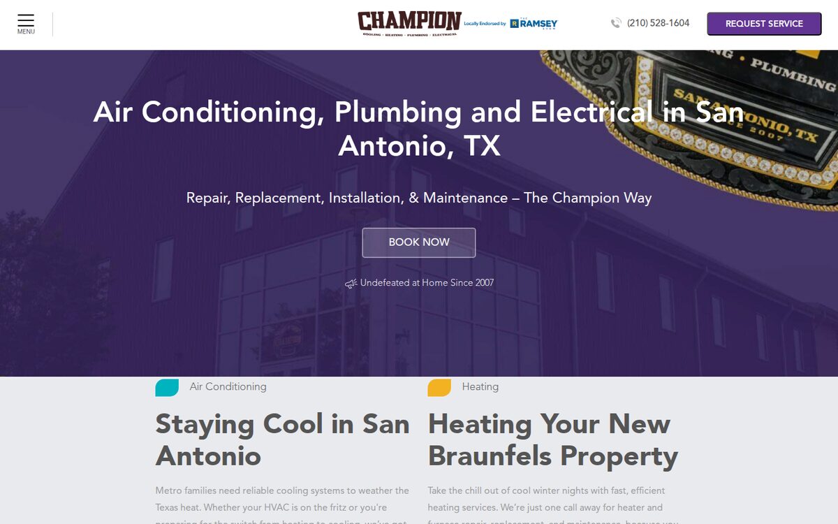 Champion AC HVAC website homepage
