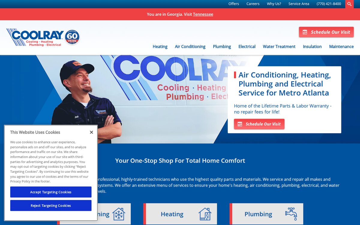 Coolray Heating, Cooling, Plumbing & Electrical HVAC website homepage