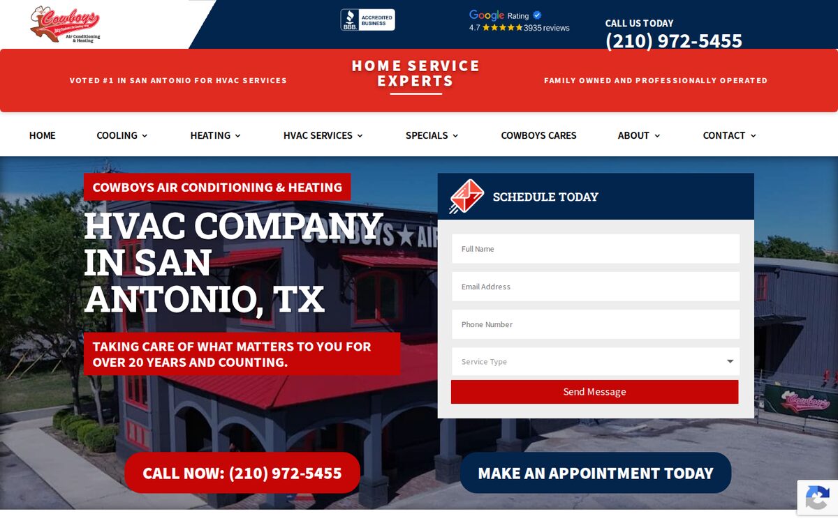 Cowboys Air Conditioning & Heating HVAC website homepage